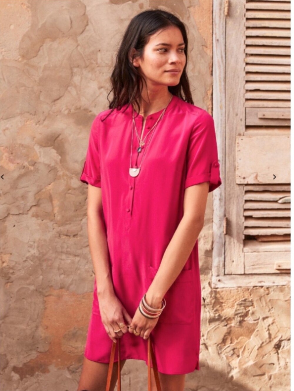 Sezane 100% Silk Short Sleeves Shift Dress Pink Size Fit Like XS